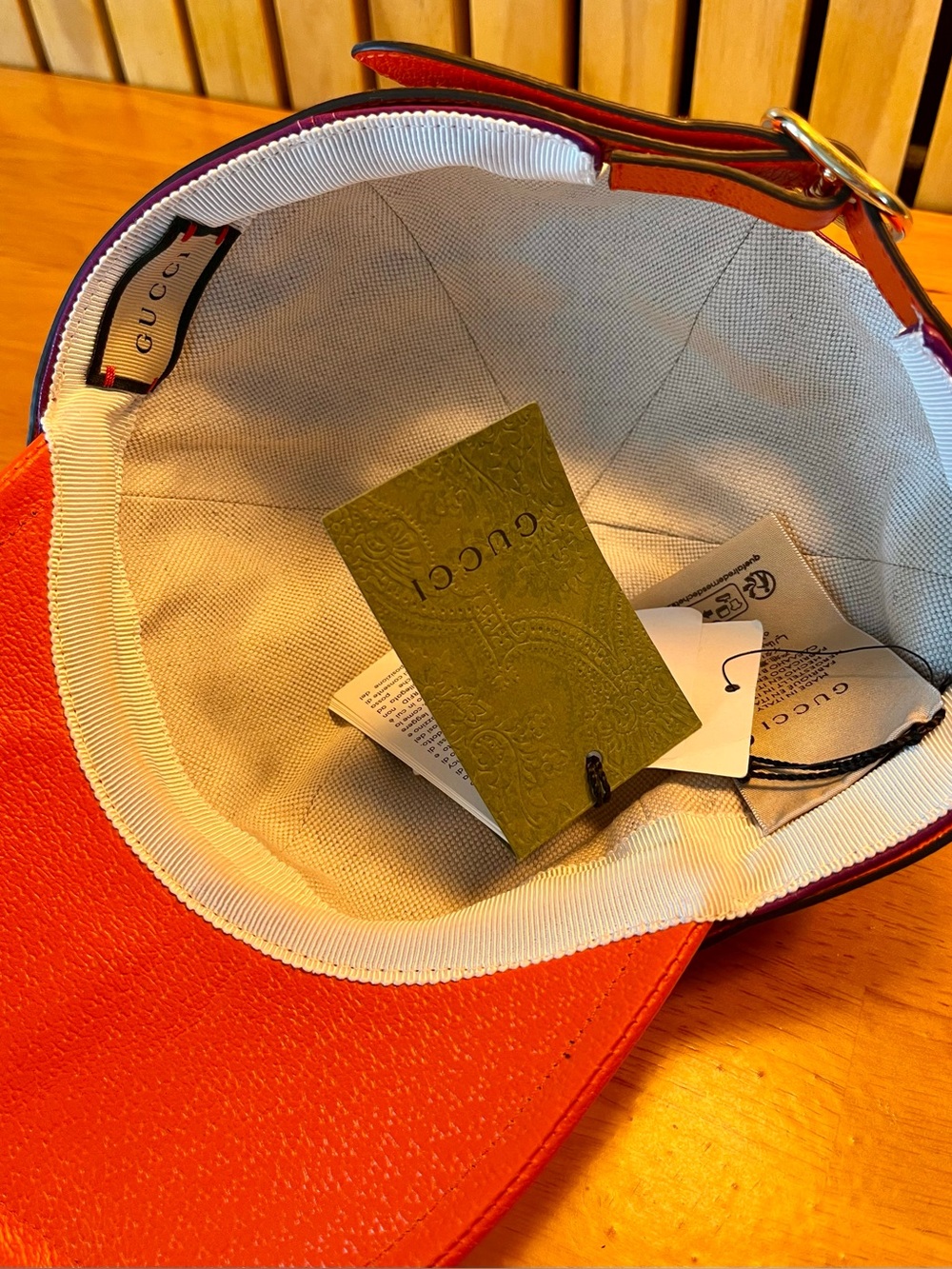 Gucci Two-Tone Purple and Orange Leather Cap 100 % Authentic - Picture 7 of 16